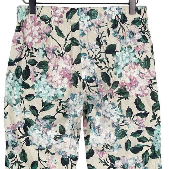 J Jill Linen Stretch Pants XS Printed Floral Slim Leg Cropped Linen Blend Cream - Picture 6 of 11